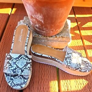 Henry Ferrera Black and White Mules with Snakeskin Pattern